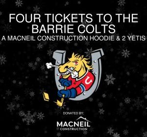Four Tickets to the Barrie Colts with a MacNeil Hoodie and 2 YETIs